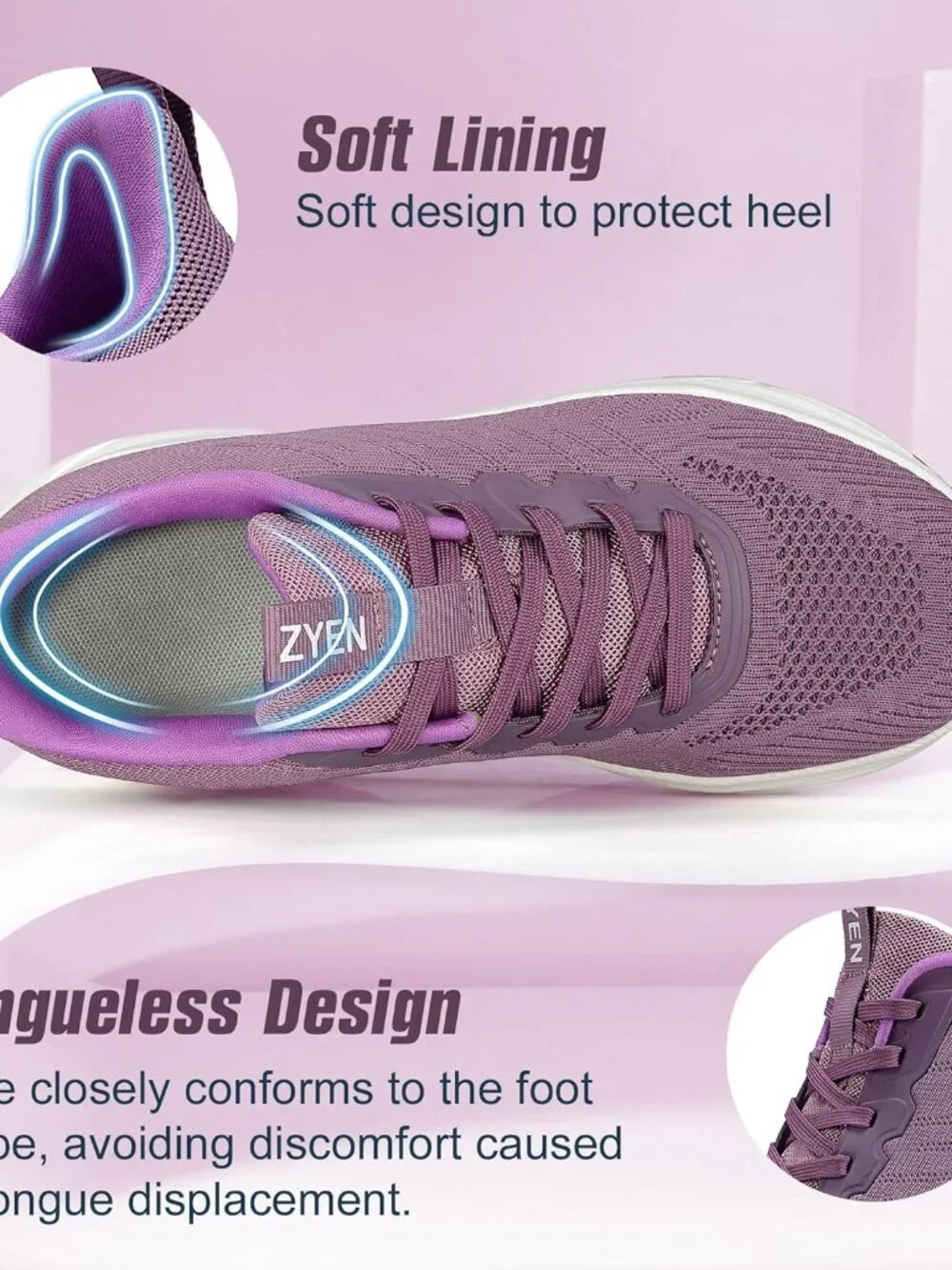 Women's Purple Walking Shoes Non-Slip Breathable Mesh Athletic Sneakers
